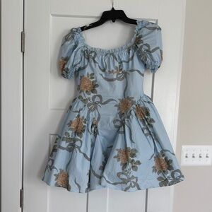 House of CB Blue Floral Puff Sleeve Dress